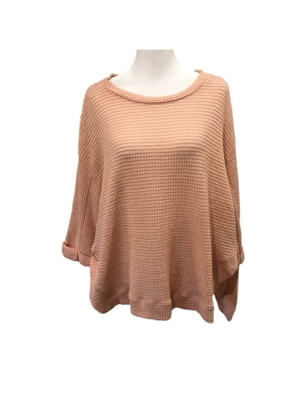 Umgee Size S oversized, boxy, waffle weave top. Hi-lo, 3-4 sleeve, pink